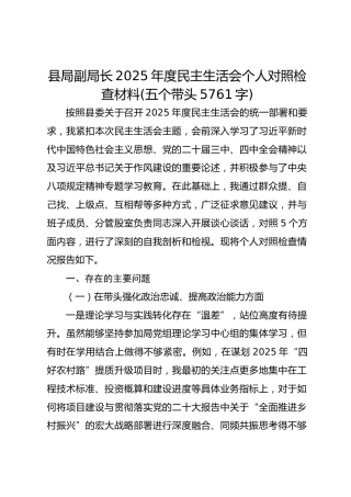 县局副局长2025年度民主生活会个人对照检查材料(五个带头5761字)