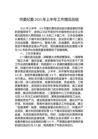 市委纪委2025年上半年工作情况总结