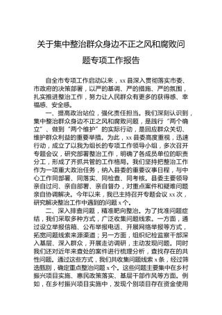 关于集中整治群众身边不正之风和腐败问题专项工作报告
