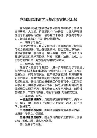 党组加强理论学习整改落实情况汇报