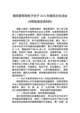 镇党委领导班子关于2025年度民主生活会对照检视发言材料
