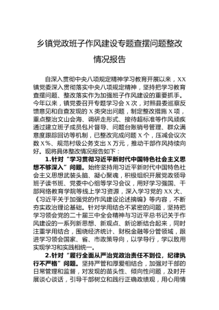 乡镇党政班子作风建设专题查摆问题整改情况报告