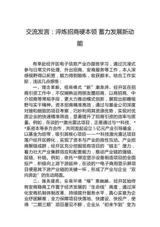 交流发言：淬炼招商硬本领蓄力发展新动能