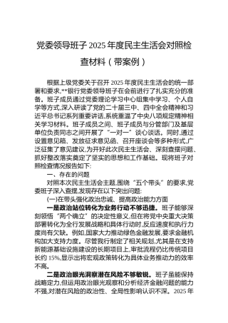 党委领导班子2025年度民主生活会对照检查材料（带案例）