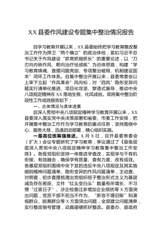 XX县委作风建设专题集中整治情况报告