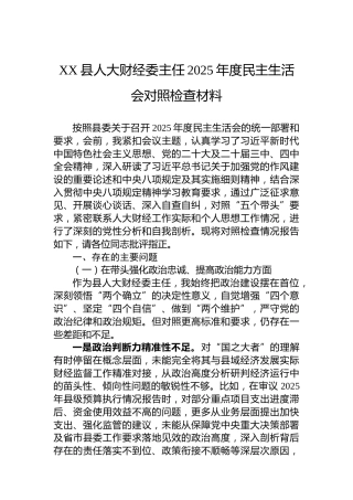 XX县人大财经委主任2025年度民主生活会对照检查材料