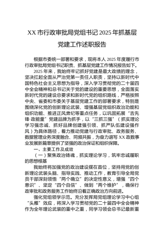 XX市行政审批局党组书记2025年抓基层党建工作述职报告