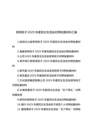 【19篇224页12万字】领导班子2025年度民主生活会对照检查材料汇编