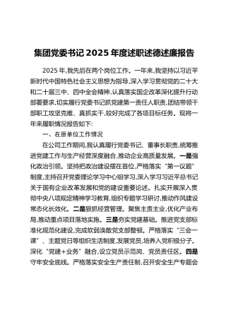 集团党委书记2025年度述职述德述廉报告（2）