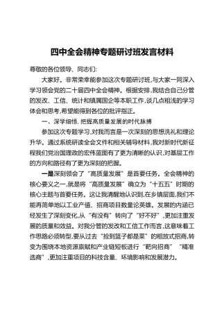 四中全会精神专题研讨班发言材料
