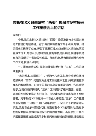 市长在XX县调研村“两委”换届与乡村振兴工作座谈会上的讲话