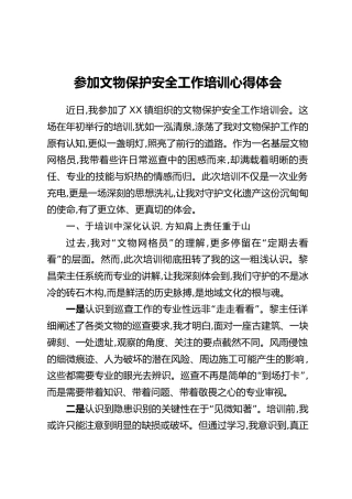 参加文物保护安全工作培训心得体会