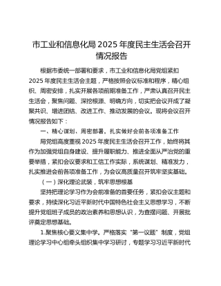 市工业和信息化局2025年度民主生活会召开情况报告
