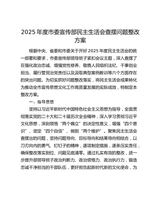 2025年度市委宣传部民主生活会查摆问题整改方案