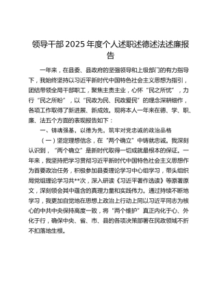 领导干部2025年度个人述职述德述法述廉报告