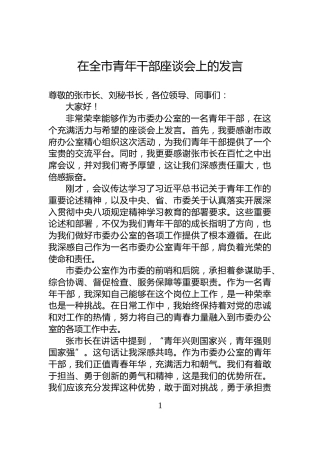 在全市青年干部座谈会上的发言