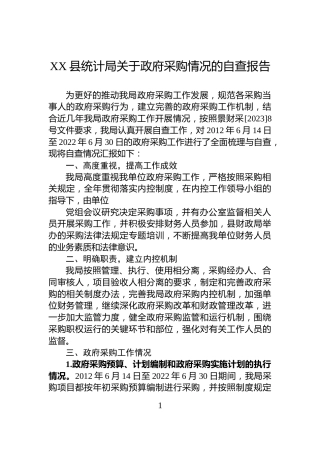 XX县统计局关于政府采购情况的自查报告
