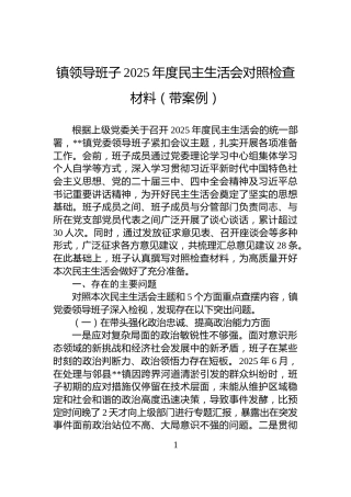 镇领导班子2025年度民主生活会对照检查材料（带案例）