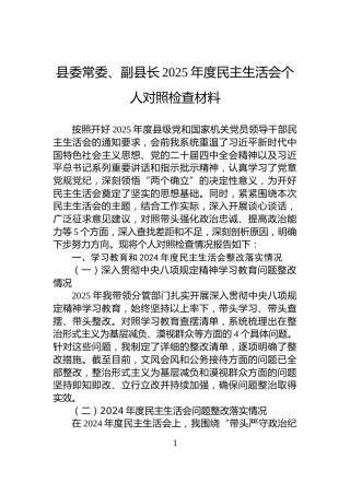 县委常委、副县长2025年度民主生活会个人对照检查材料