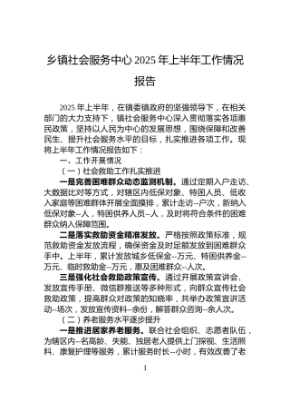 乡镇社会服务中心2025年上半年工作情况报告