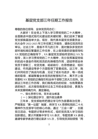基层党支部三年任期工作报告