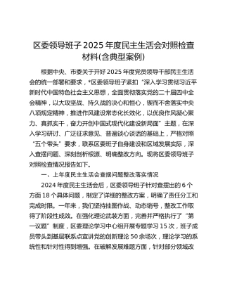 区委领导班子2025年度民主生活会对照检查材料 (含典型案例)