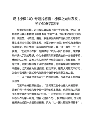 观《榜样10》专题片感悟：榜样之光映发改，初心如磐启新程