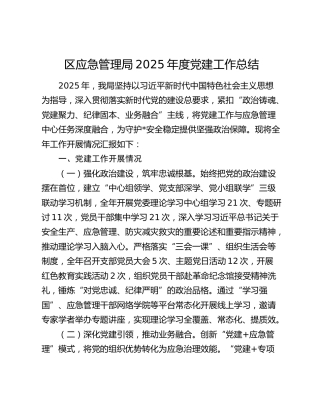 区应急管理局2025年度党建工作总结