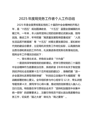 2025年度局党务工作者个人工作总结
