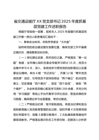 省交通运输厅xx党支部书记2025年度抓基层党建工作述职报告