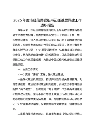 2025年度市经信局党组书记抓基层党建工作述职报告