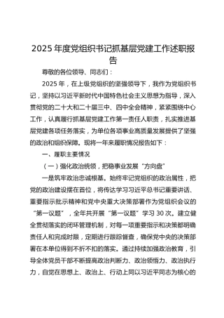 2025年度党组织书记抓基层党建工作述职报告
