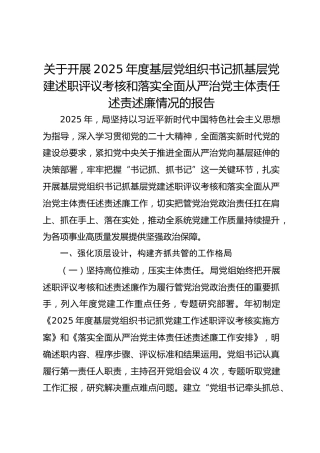 关于2025年度基层党组织书记抓基层党建述职评议考核和述责述廉情况的报告