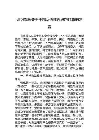 组织部长关于干部队伍建设思路打算的发言