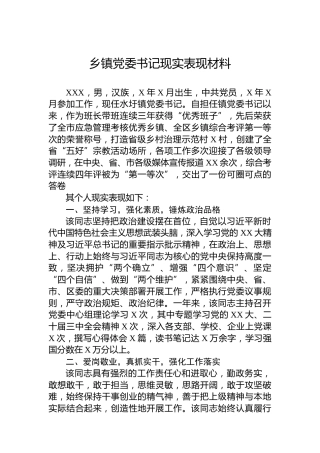 乡镇党委书记现实表现材料