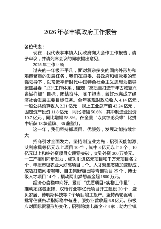 2026年孝丰镇政府工作报告