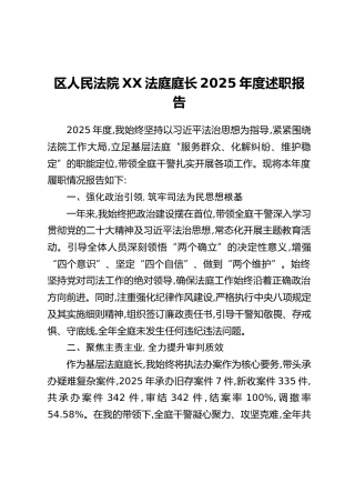 区人民法院XX法庭庭长2025年度述职报告