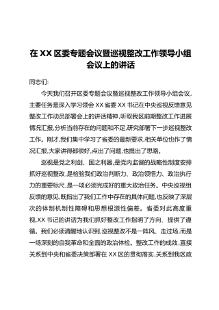 在XX区委专题会议暨巡视整改工作领导小组会议上的讲话 (2)