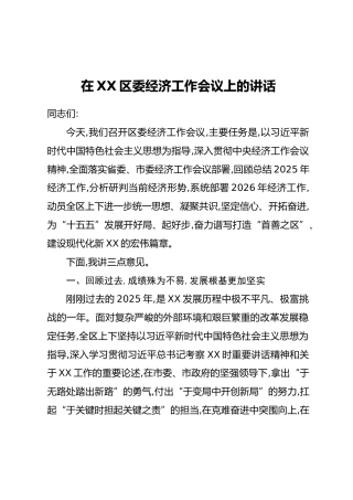 在XX区委经济工作会议上的讲话-1