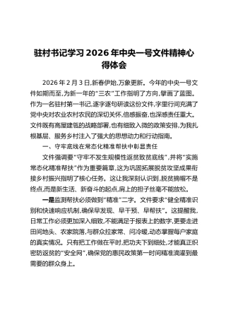 驻村书记学习2026年中央一号文件精神心得体会