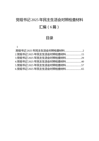 党组书记2025年民主生活会对照检查材料汇编（6篇）