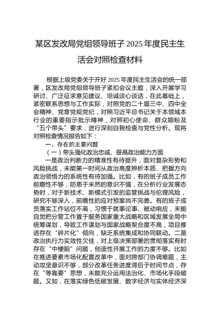 某区发改局党组领导班子2025年度民主生活会对照检查材料
