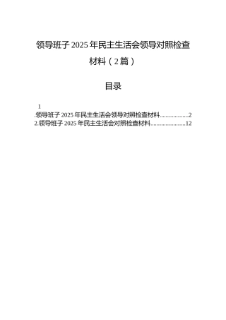 领导班子2025年民主生活会领导对照检查材料（2篇）