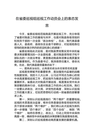 在省委巡视组巡视工作动员会上的表态发言