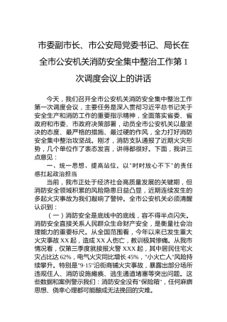 市委副市长、市公安局党委书记、局长在全市公安机关消防安全集中整治工作第1次调度会议上的讲话