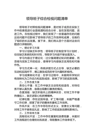 领导班子综合检视问题清单