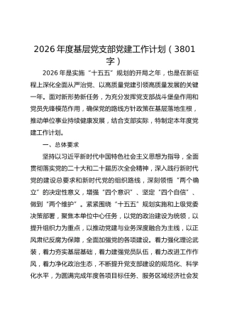 2026年度基层党支部党建工作计划要点