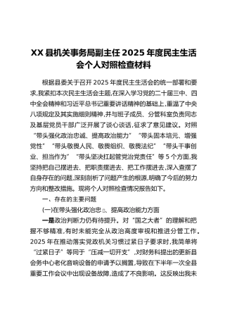 XX县机关事务局副主任2025年度民主生活会个人对照检查材料