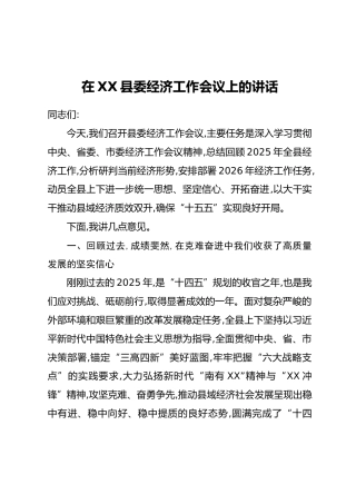 在XX县委经济工作会议上的讲话(2)
