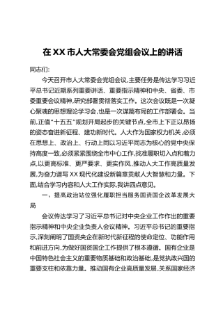 在XX市人大常委会党组会议上的讲话